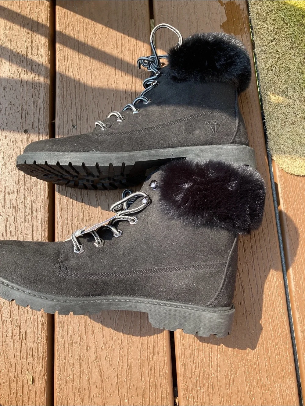 New Rock & Candy by Zigi size 9 black faux suede fur trim lace up boots
